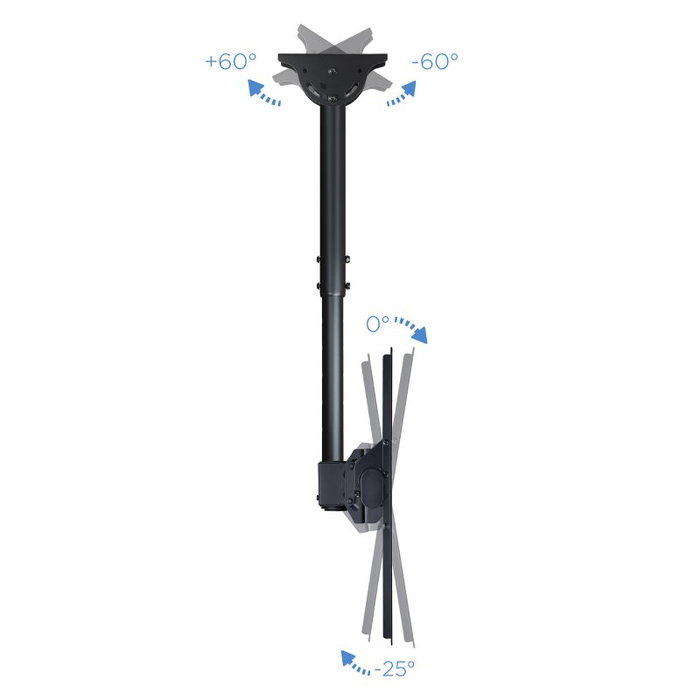 TooQ LPCE1170TSLI-B Soporte de Techo Giratorio, Inclinable y Nivelable para TV de 37 a 70 Pulgadas, Hasta 50 kg